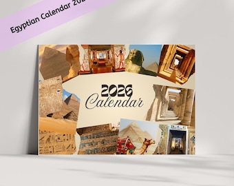 Calendario da parete modificabile 2026 - Modello Canva stampabile digitale dell'antico Egitto