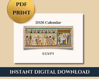 Calendario da parete egiziano 2026 stampabile / Agenda mensile dell'arte dell'antico Egitto / Formato A4 stampabile con note