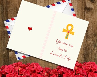 Biglietti d'amore personalizzati - Cuore di San Valentino egiziano per anniversario stampabile digitale in formato PDF