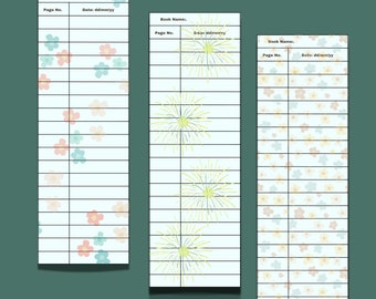 Reading trackers bookmarks, Set of 6 bookmarks in a floral and vintage theme, instant download and printable.