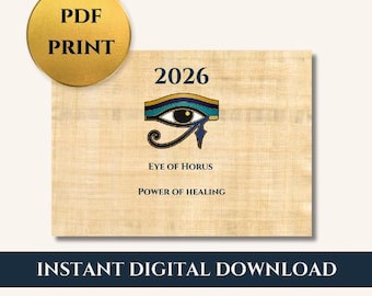 Calendario da tavolo digitale 2026 - Agenda annuale stampabile dell'occhio di Horus, mese dell'antico Egitto