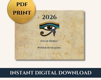 Calendario da tavolo digitale 2026 - Agenda annuale stampabile dell'occhio di Horus, mese dell'antico Egitto