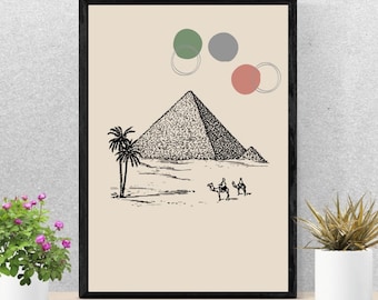 Scena della piramide egizia, stampa egiziana astratta, stampabile.
