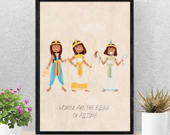 Stampa d'arte divertente delle donne dell'antico Egitto / decorazione artistica da parete / download istantaneo stampabile.