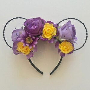 Violet Lemonade Floral Minnie Ears with Swarovski Crystals