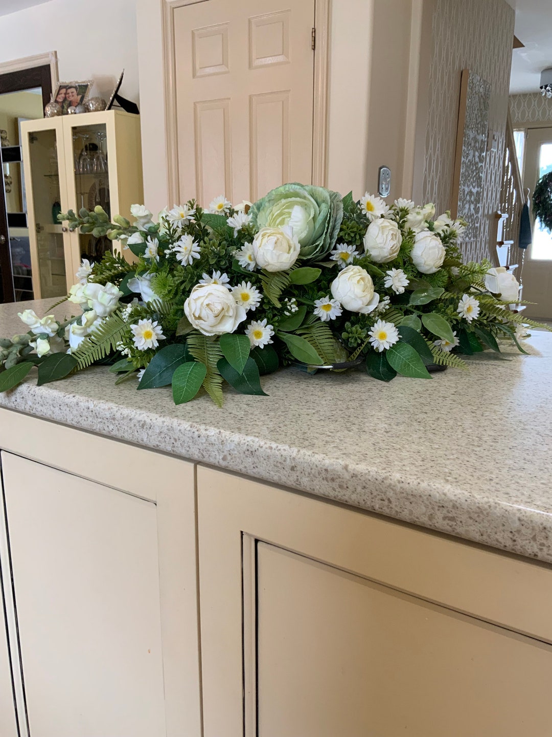 Gravestone Saddle Flower Arrangement, Artificial Double Headstone