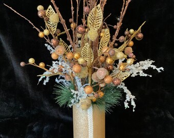 Winter Twig Centerpiece, Copper Berry Centerpiece, Tall Winter Centerpiece for Table, Wintear Glam Centerpiece, Winter Homne Decor