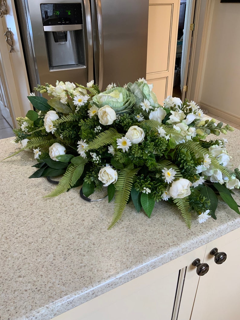 Gravestone Saddle Flower Arrangement, Artificial Double Headstone