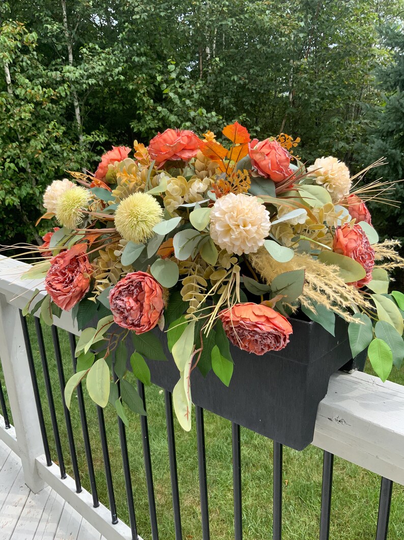 Fall Peony Railing Planter Insert, Autumn Window Box Arrangement - Etsy