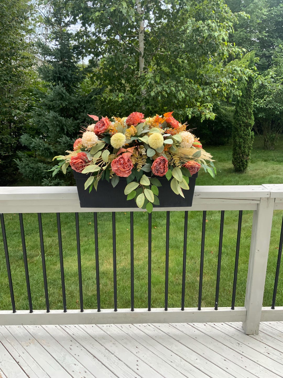 Fall Railing Outdoor Banter Fall Peony Railing Planter Insert, Autumn Window Box Arrangement - Etsy