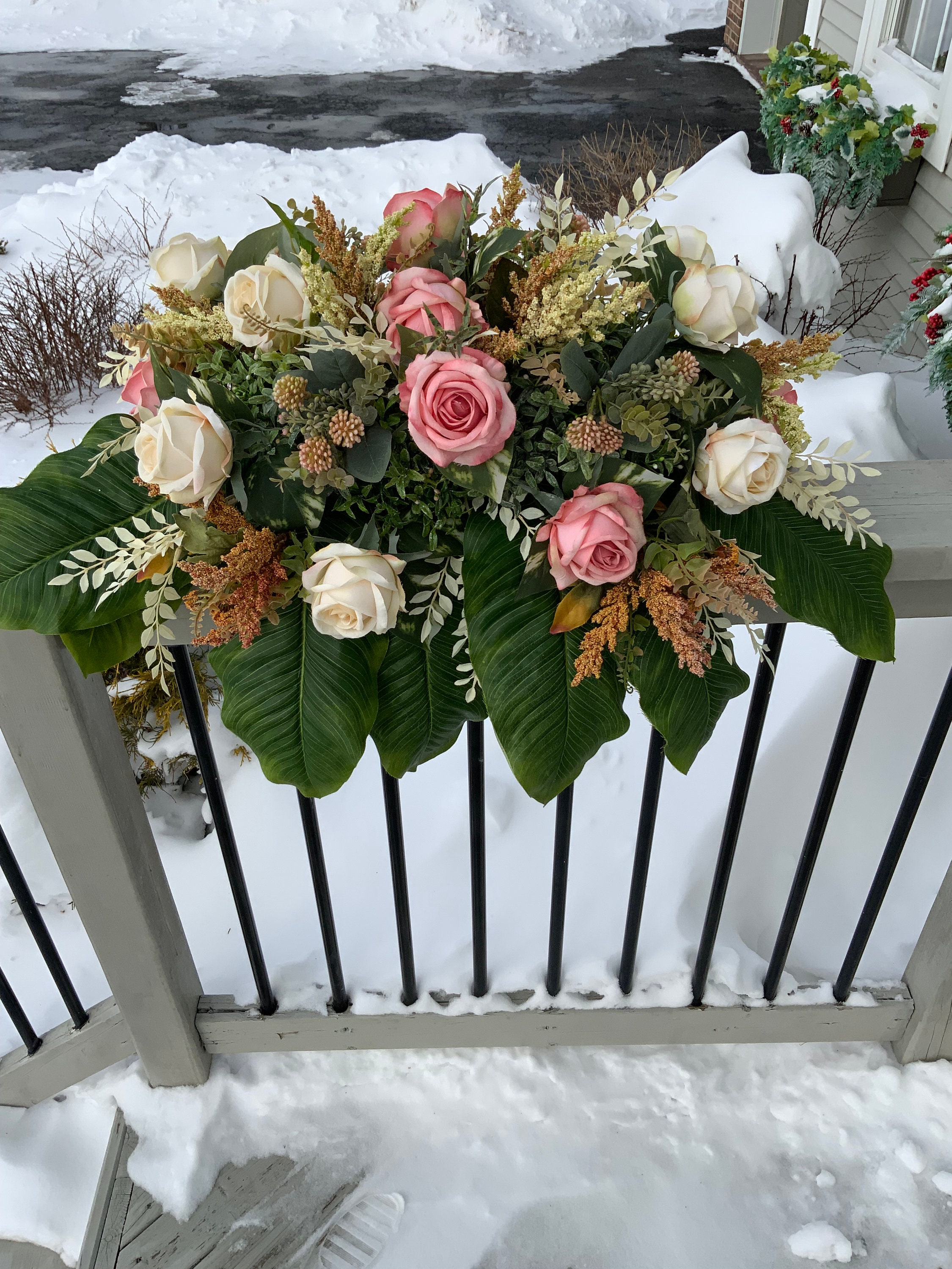 Luxury Headstone Saddle, Gravesite Floral Arrangement, Funeral