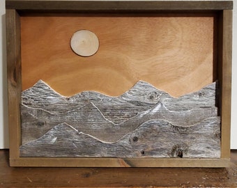Reclaimed Wood Rustic Mountain Wall Art / Home Décor / Handmade / Hand Crafted / Cabin Lodge Decoration / Countryside Landscape