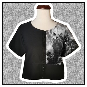 Marble  boxy Crop top - hook fastening shirt - casual half