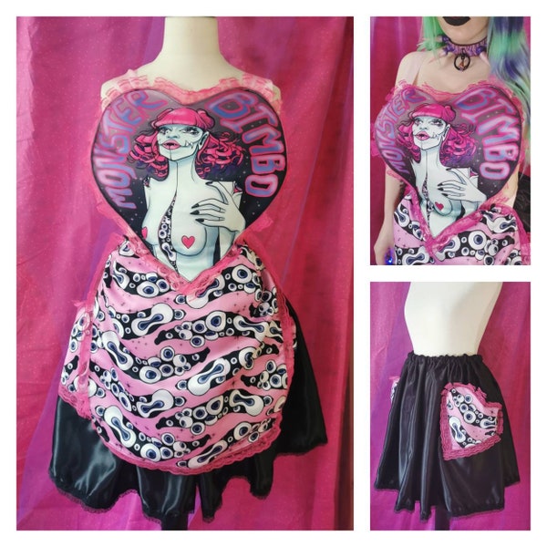 Monster bimbo apron and skirt set. Bimbocore kawaii