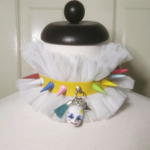 Clown collar vegan leather ruffle adjustable rainbow clowncore