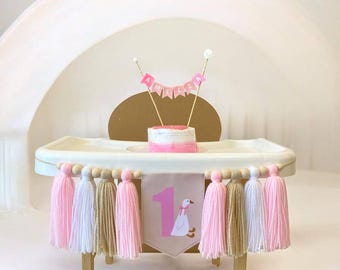 One Silly Goose Birthday Decor High Chair Banner Pink, Cake Smash Prop, 1st Birthday Girl