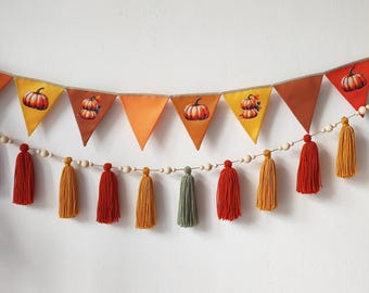 Fall Garland Thanksgiving Bunting Banner Autumn, Baby Shower Decor Pumpkin Birthday Flag Fall Porch Decor