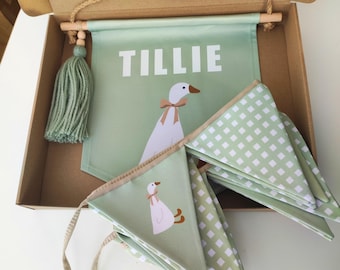 Custom Pennant Goose Nursery Wall Decor, Bunting Banner Silly Goose 1st Birthday Boy