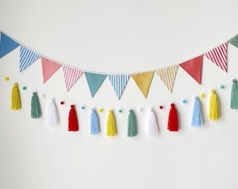 Fun To Be One Birthday Colorfu Pennant Banner Bunting, Playroom Decor Tassel Garland Rainbow Birthday Flag