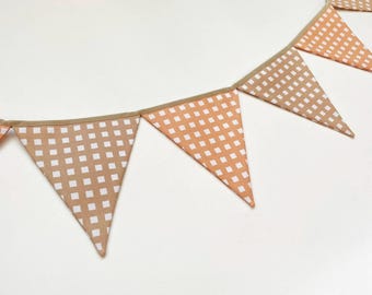 Fall Garland Baby Shower Gingham Bunting Banner Autumn Porch Decor, Pumpkin Birthday Orange Boho Kids Room