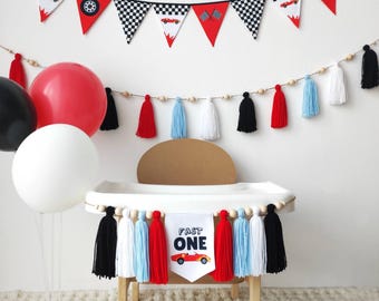 Fast One Birthday Decor Race Car High Chair Banner, First Lap Around The Track Party, Boy Baby Shower, Playroom Decor