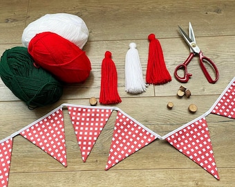 Christmas Garland Red Gingham Bunting Banner,  Fabric Flags, Mantel Garland, Baby Shower Christmas Wall Decor