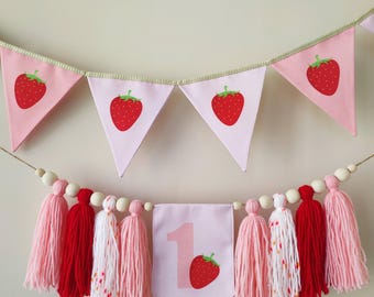 Berry First Birthday Decorations High Chair Banner, Strawberry Baby Shower