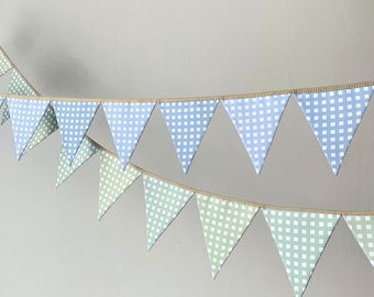 Blue Gingham Baby Shower Decor Bunting Banner Garland, 1st Birthday Boy Nursery Decor