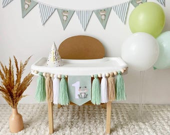 One Frog First Birthday Hoppy High Chair Banner, Frog Nursery Garland, Party Decor Baby Shower