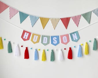 Fun To Be One Decor Birthday Bunting Banner Name Flag Garland Tassel, Playroom Decor Nursery Retro Colorful Party