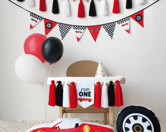 Fast One 1st Birthday Boy Bundle Car Bunting Banner, Racing Nursery Decor High Chair Banner Garland
