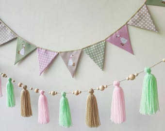 Pink Goose Bunting Banner Girl Baby Shower, One Silly Goose First Birthday Decor Nursery Flag Garland