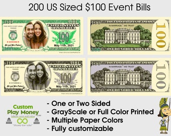 200 Bill Money Cash - Custom Your Face Bachelor Bachelorette Favor Event Party Casino Play Incentive Money  Any Face Value one or two sided