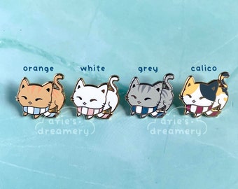 LAST CHANCE! Smol Scarf Happy Kitty Enamel Pins | orange tabby, white, grey tabby, calico