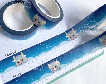 Aries & Taurus Astrology Washi Tape | Cute, Kawaii, Stationery, Journal, Planner, Bujo, Decorative Masking Tape, Scrapbook Accessories