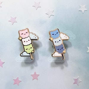 Dreamy Kitty Traditional & Blue Dango Enamel Pins |  hard enamel pin, gold enamel pin, cute, kawaii, flair, accessories