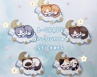 B-GRADE Dreamy Kitties Matte Vinyl Stickers (w/ shiny gold effect!) | grey/white, orange/white, brown/white, calico, siamese cats