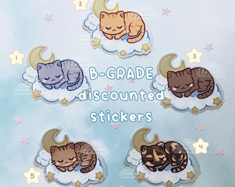 B-GRADE Dreamy Kitties Matte Vinyl Stickers (w/ shiny gold effect!) | grey tabby, orange tabby, brown tabby, tortoise shell/tortie, bengal
