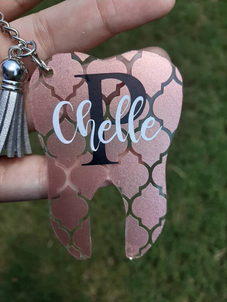 Monogrammed Tooth Keychain Customizable Dental Gift Dental Etsy
