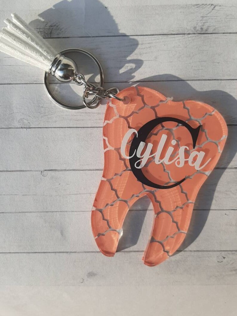 Monogrammed Tooth Keychain Customizable Dental Gift Dental Etsy