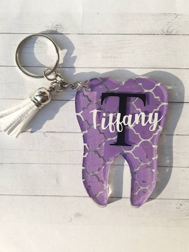 Monogrammed Tooth Keychain Customizable Dental Gift Dental Etsy