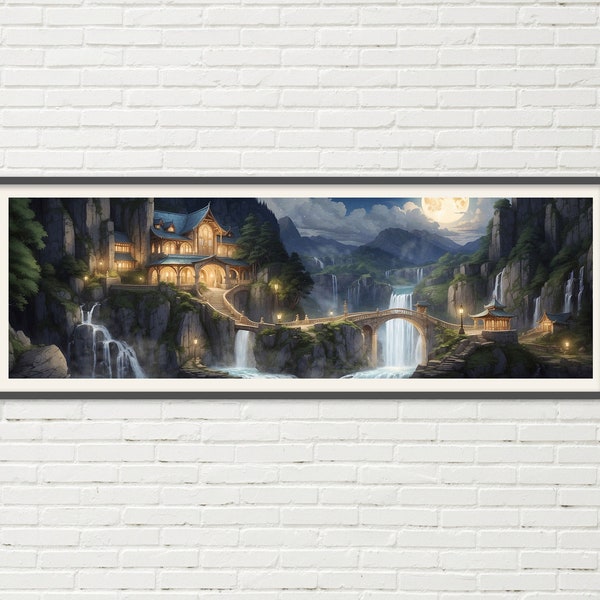 Full Moon in Rivendell Panorama Poster - Lord of the Rings Scenic Painting - Lotr Art - Wall Decor Lord of the Rings