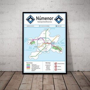 Numenor - Metrokaart - Lord of the Rings-kaart - Second Age Tube-kaart - Minimalistische Lotr-kunst - Andor
