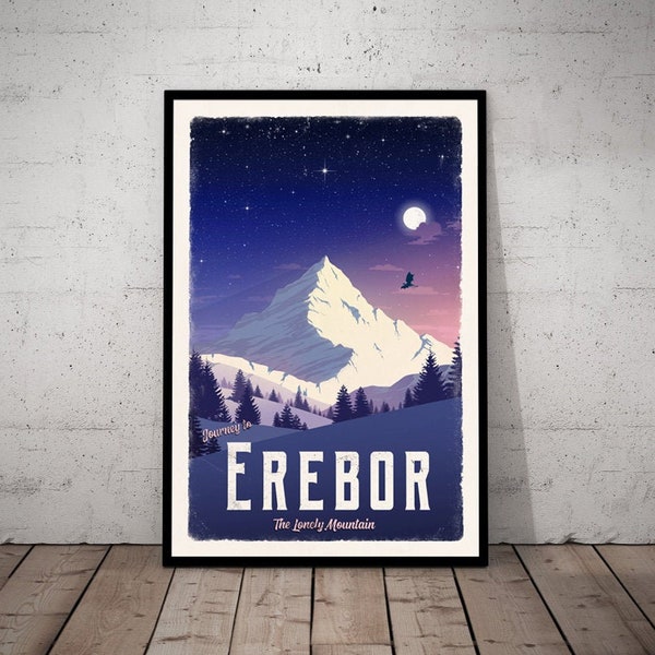 Erebor Travel Poster - Lord of the Rings Vintage Travel Poster - Minimalist Lotr Art - The Lonely Mountain