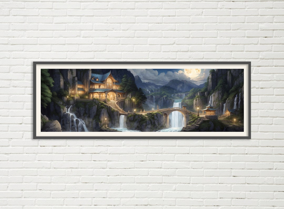 Full Moon in Rivendell Panorama Poster Scenic Painting Wall Decor ...