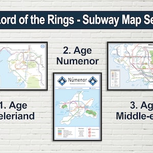 Lord of the Rings Subway Map - Middle-earth Map Set - 1.Age / Beleriand, 2.Age / Numenor and 3.Age/ Middleearth Map - Middle Earth Map