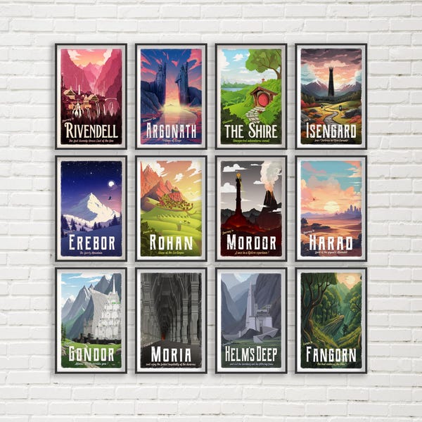 Fantasy Travel Poster Set - No AI Slop - Lotr Wall Art - Ring Travel Print