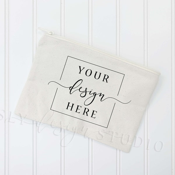 Canvas Zipper Pouch MOCKUP | Blank Makeup Bag | Cosmetic Bag Sublimation Coin Purse | Farmhouse White Background | Classy Stylish Zipper Bag