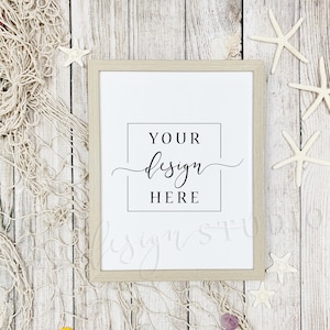 MOCKUP - Beach Frame Mock Up Portrait Frame - Beach House Flat lay - Seashells starfish nautical summer Rustic JPEG File Design Kit Poster
