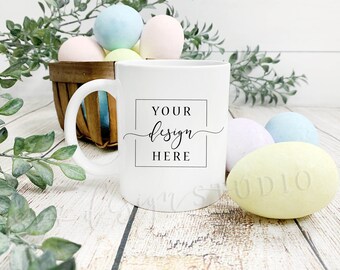 4 Image Easter Mug MOCKUP Bundle | Blank White Mug | Farmhouse Flatlay | Rustic Spring Mock Up | Easter Egg | Easter Bunny | ceramic Coffee